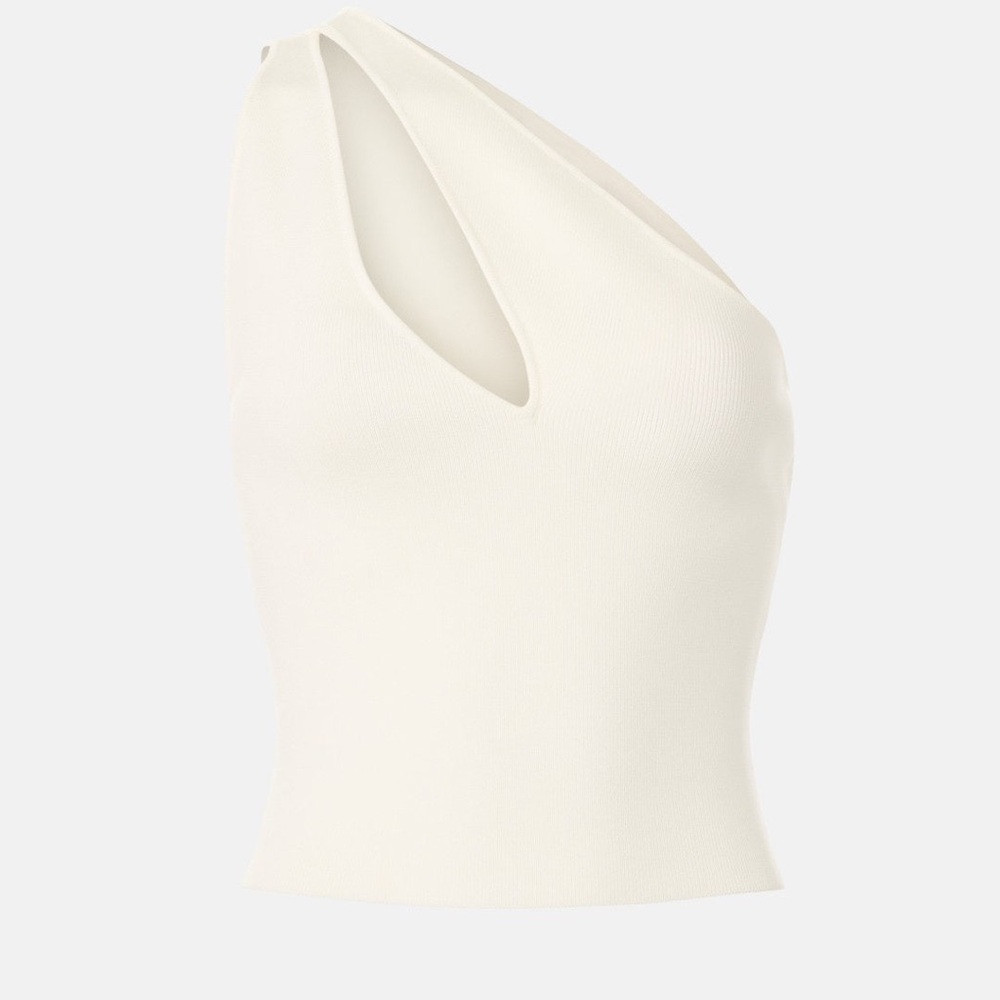 Ronny Kobo Collection Cream Knit One Shoulder Top